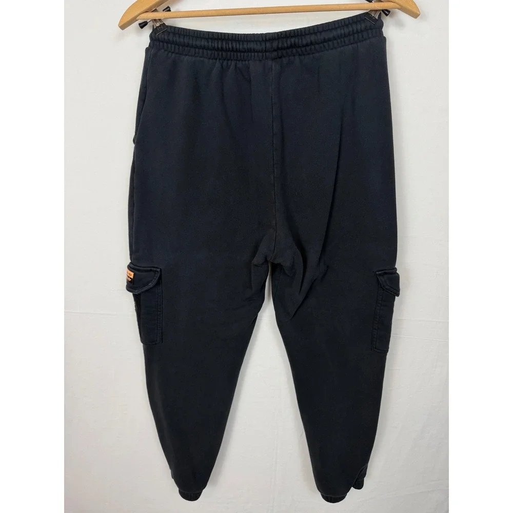 Adidas Men 100% Cotton Cargo Joggers Large Black Trefoil Sweatpants